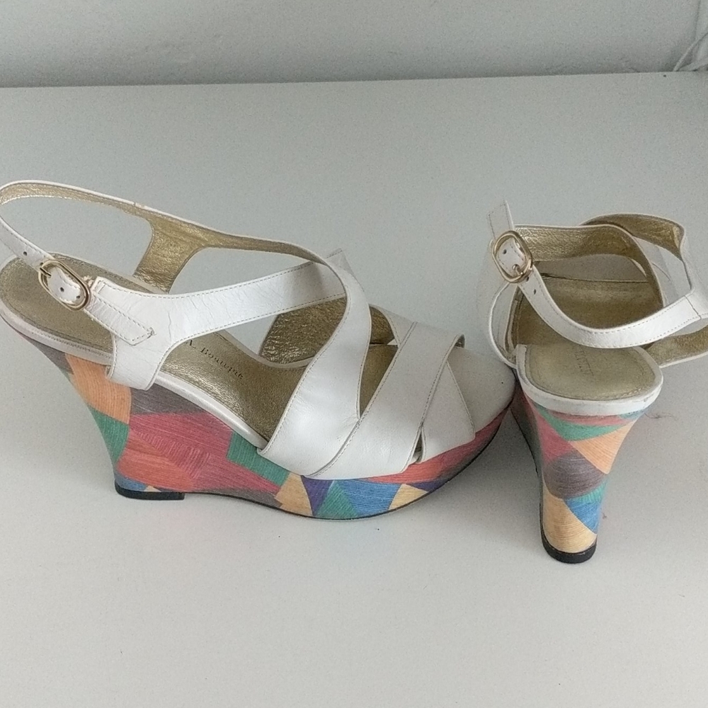 White leather wedges.
